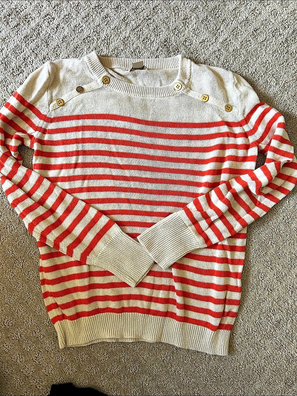J.Crew Striped Linen Blend Sweater Cream & Orange Small
